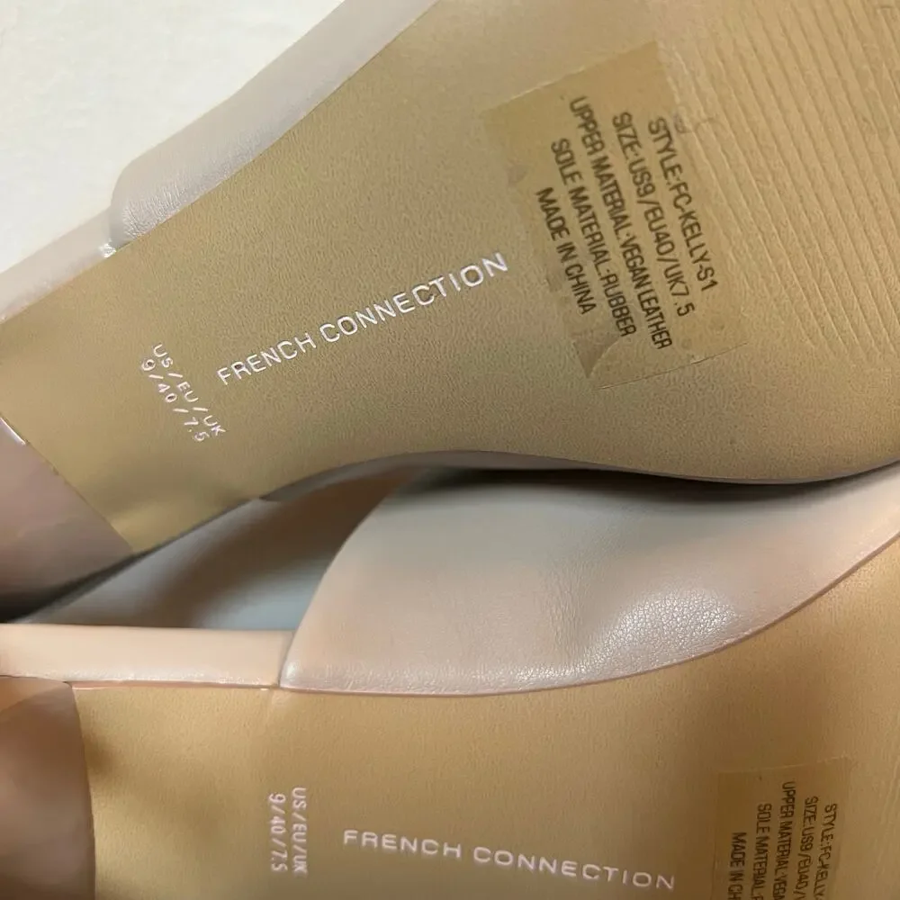 French Connection Kelly Light Tan Nude Toe Ring Heeled Mule Sandals US 9 EU 40